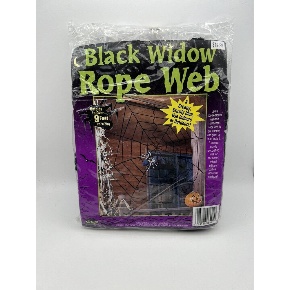 Halloween Decoration Giant Rope Black Widow Web 9 Feet Diameter New in Pkg.